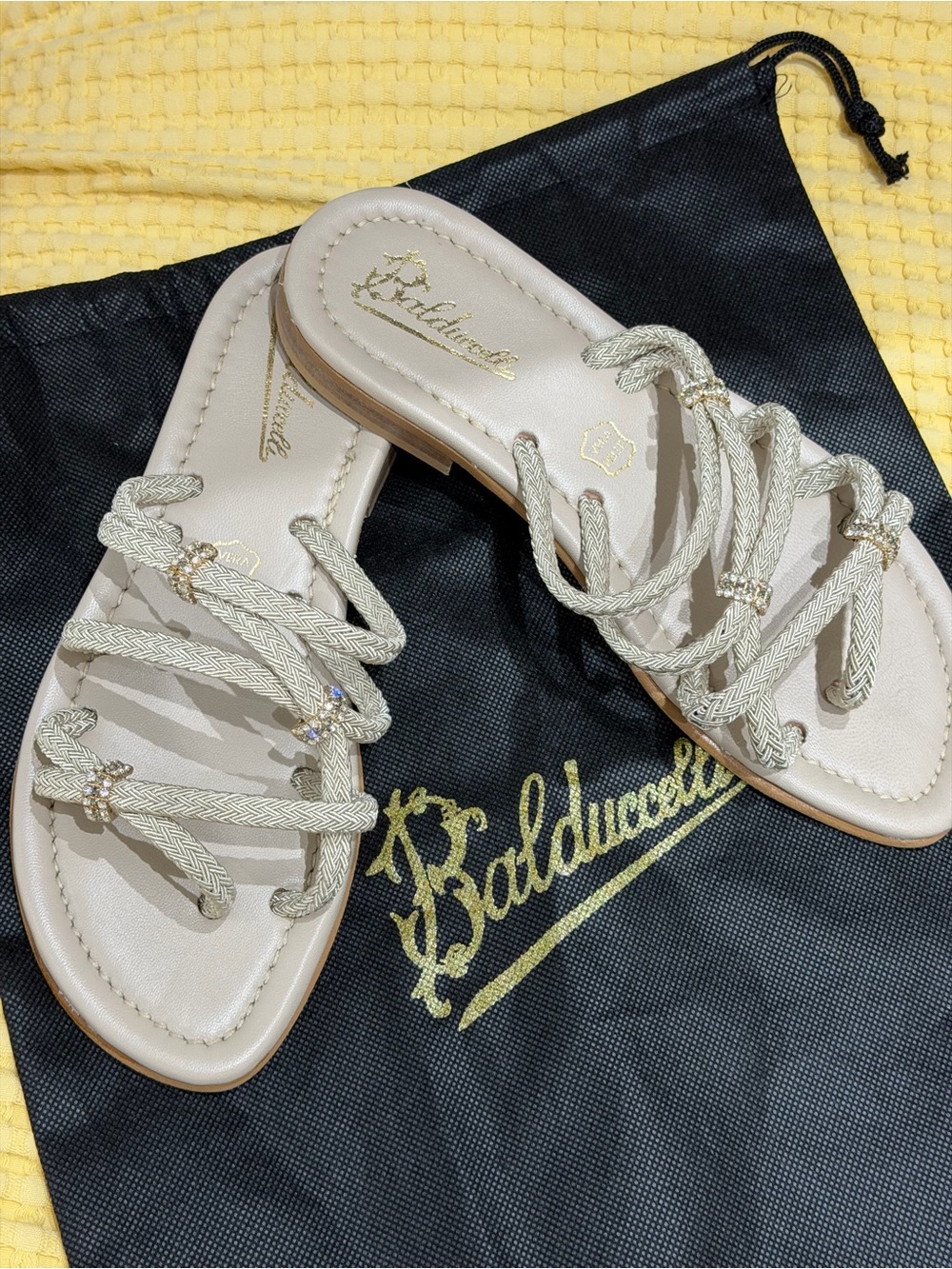 Balduccelli Braided Rope Slide Sandals with Gold Accents